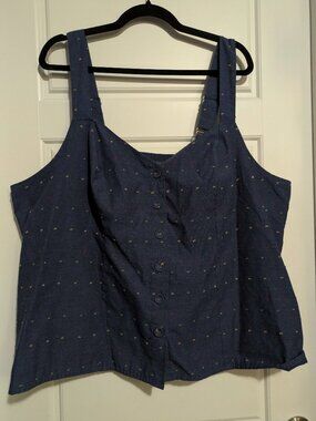 Modcloth Sleeveless Blue Textured Back Tie Button Down Shirt Plus Sized (3X)